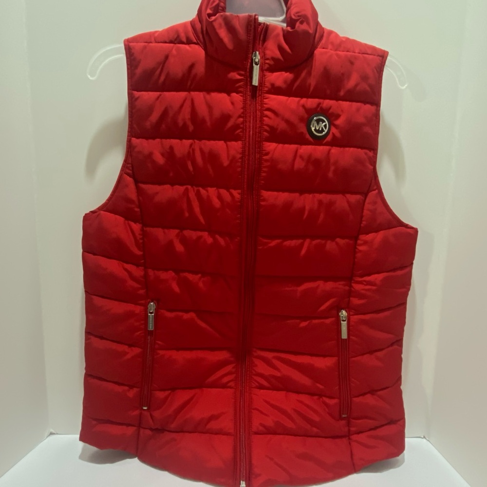 Michael Kors Women's Size M Red Puffer Vest Zip Front Sleeveless Quilted Jacket